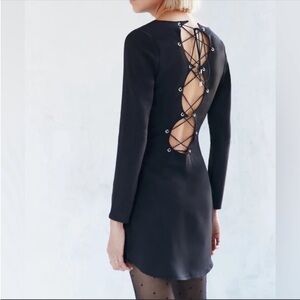 NBD Black Long Sleeve Mini Lace Up Back Dress